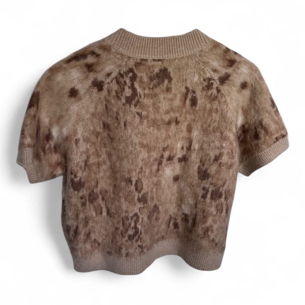 Anthropologie Women Cropped Short Sleeve Cardigan Animal Print Sweater SZ XL NEW - Picture 4 of 14